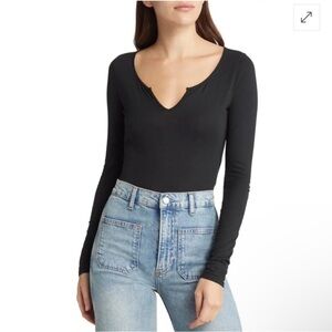 Madewell Pointelle Split-neck Long-sleeve Bodysuit
